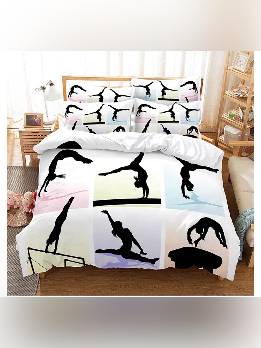 Gymnast Silhouette Bedding Set duvet cover size Queen nwot